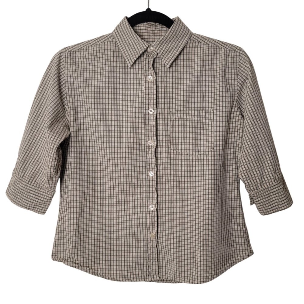 Y2K SO brand 3/4 Sleeve Button Up Collared Plaid Shirt 100% Cotton size small